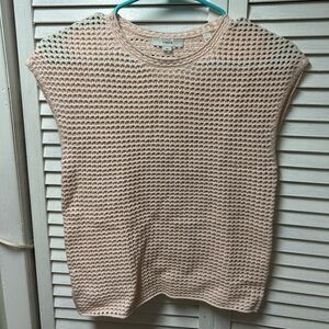Vince Mesh-Stitch Cap-Sleeve Crew Neck Sweater